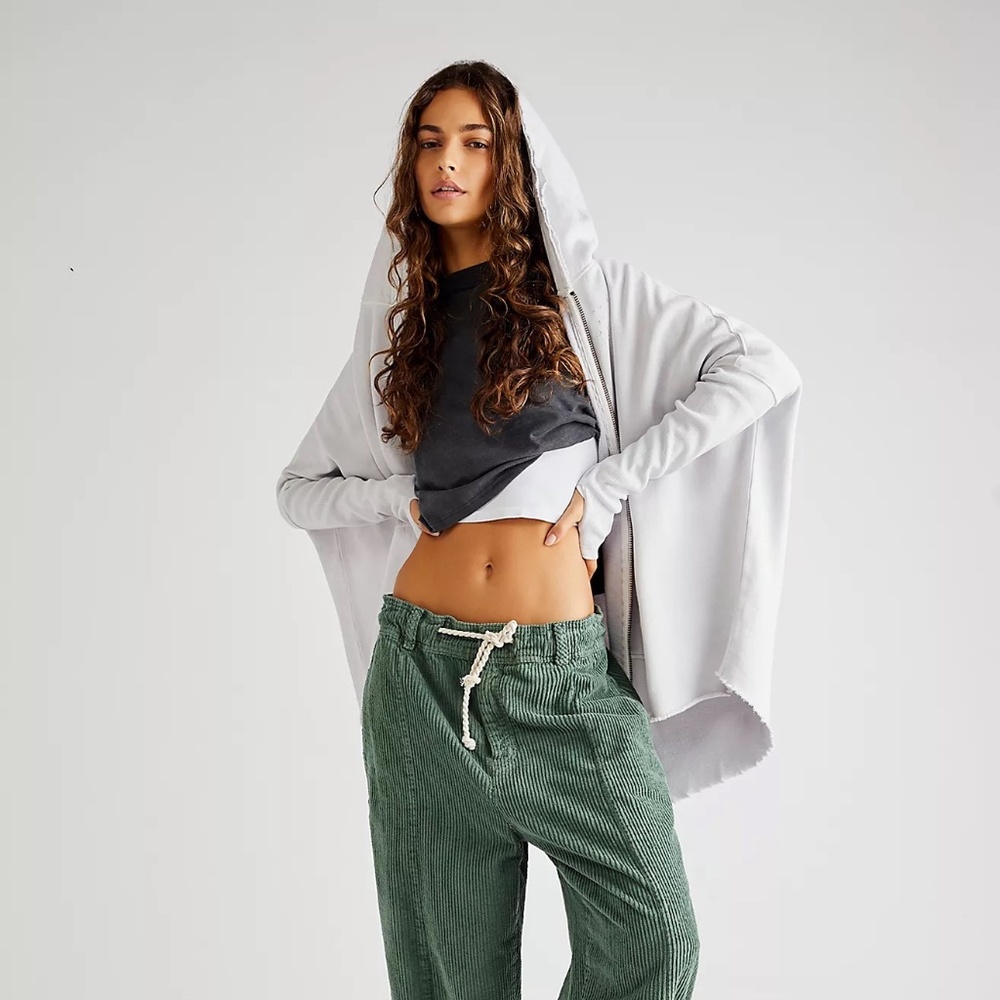 Free People Free Cloud Hoodie, Zip Hoodie, Morning Fog, Off White, Medium